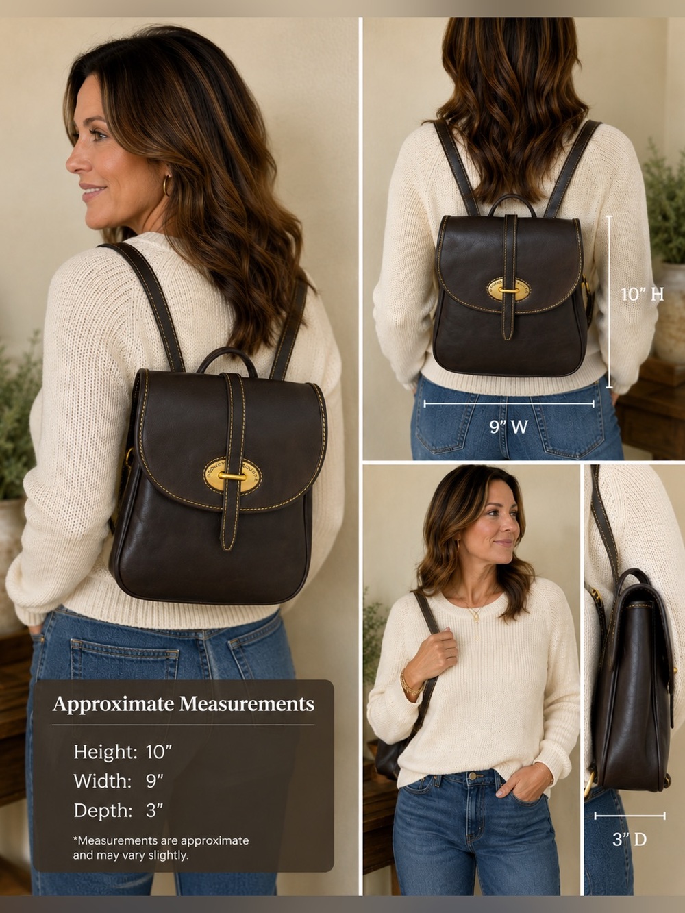Dooney & Bourke Dark Brown Leather Backpack with Gold Hardware